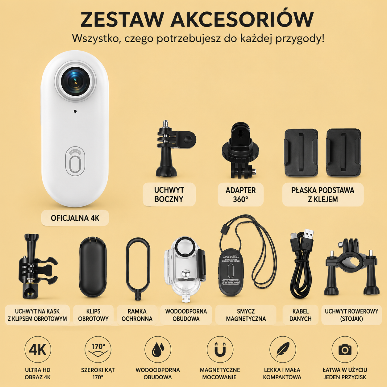Mini kamera sportowa 4K Ultra HD z Wi-Fi